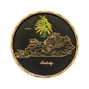 Vintage Kentucky Round Metal Tray - Souvenir - Black & Gold